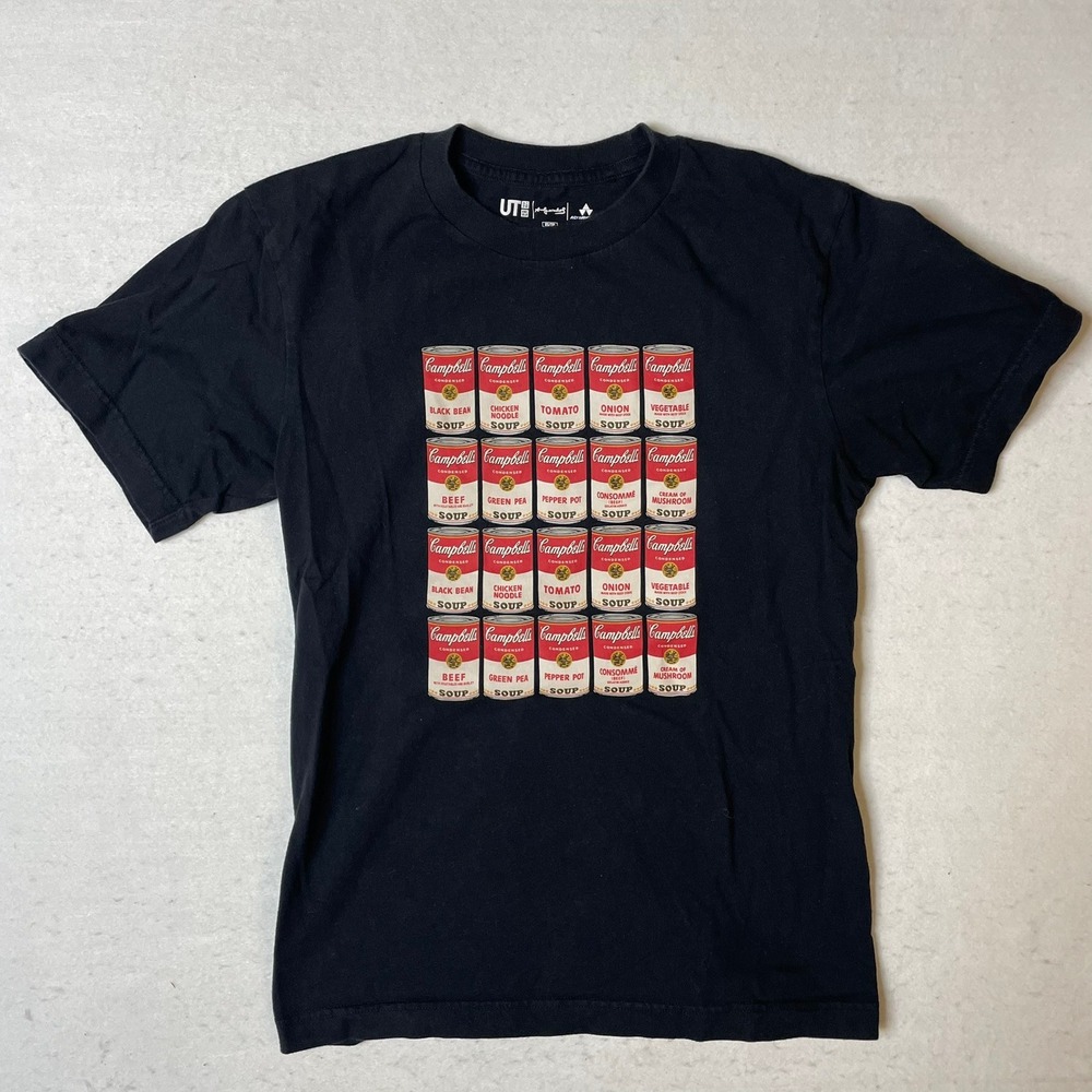UNIQLO x Andy Warhol Black Campbell‎ Soup T-Shirt XS Mens Pop Art Graphic Tee